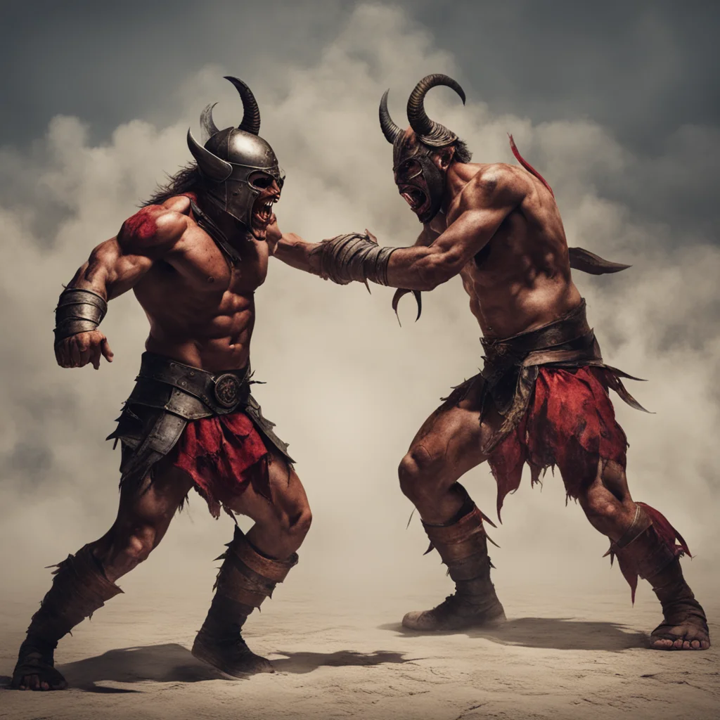 artstation art a demon fighting a gladiator  confident engaging wow 3