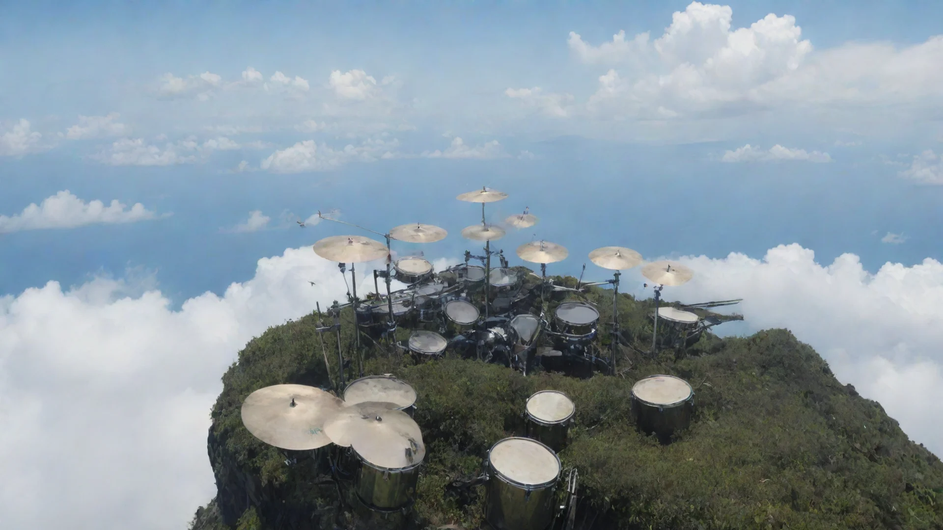 aiartstation art a drumkit over a fluctuating island in the sky confident engaging wow 3 hdwidescreen
