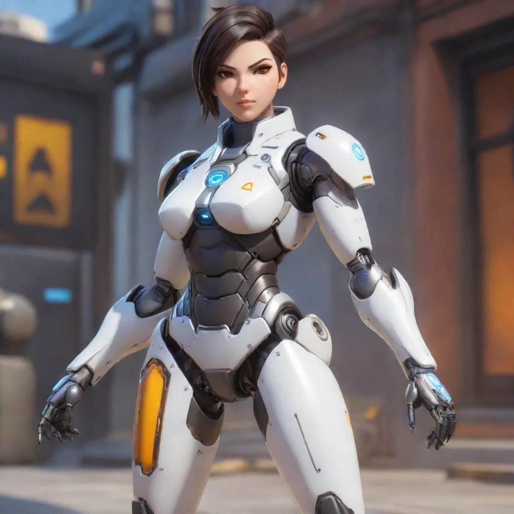 aiartstation art a female robot overwatch hero confident engaging wow 3