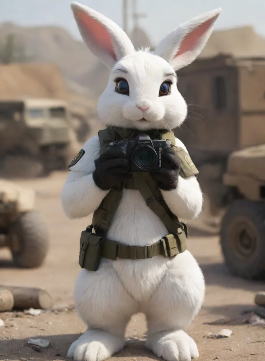 aiartstation art a female tomboyish anthro furry bunny witha camera in a warzone hd confident engaging wow 3 portrait43