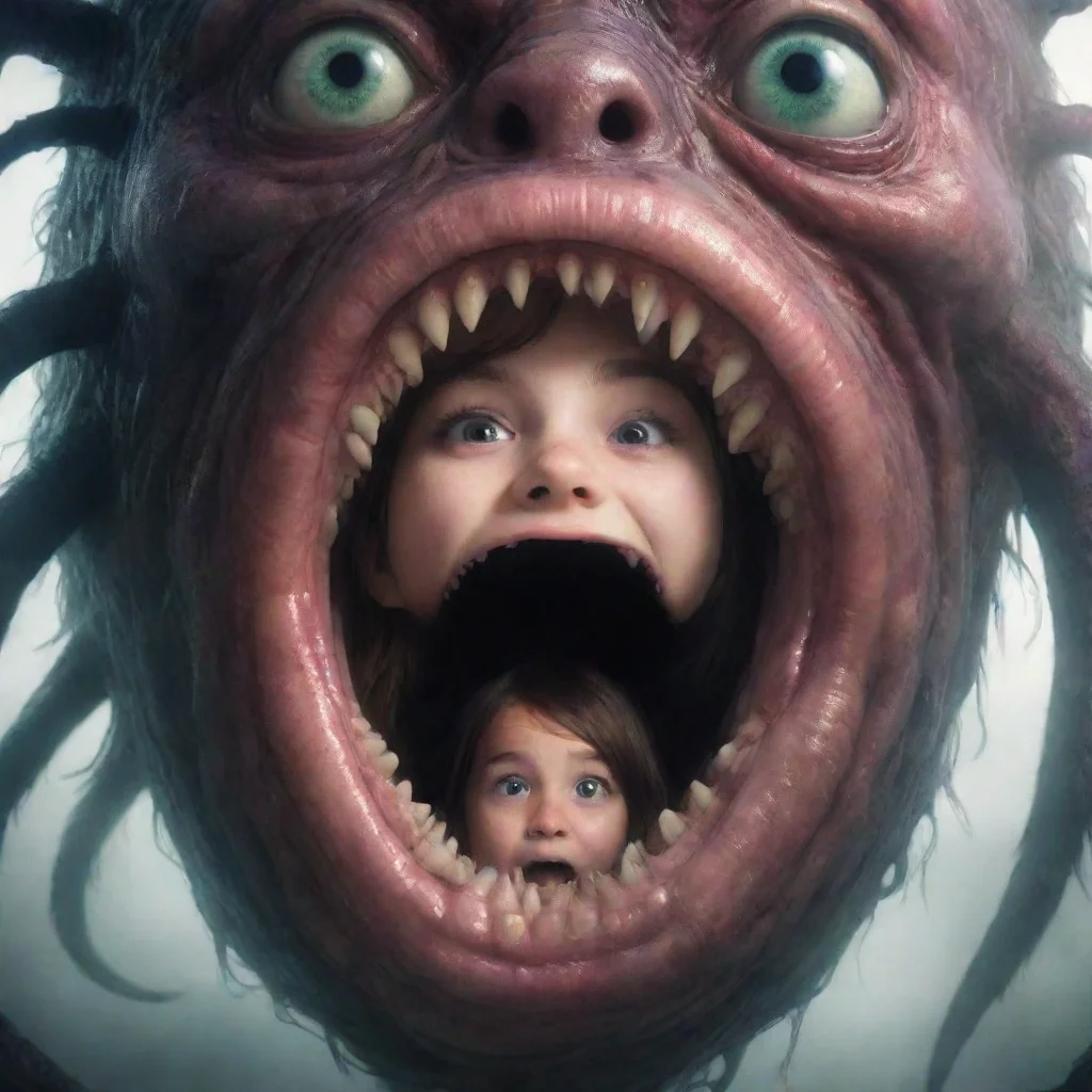 aiartstation art a girl halfway inside the mouth of a monster confident engaging wow 3