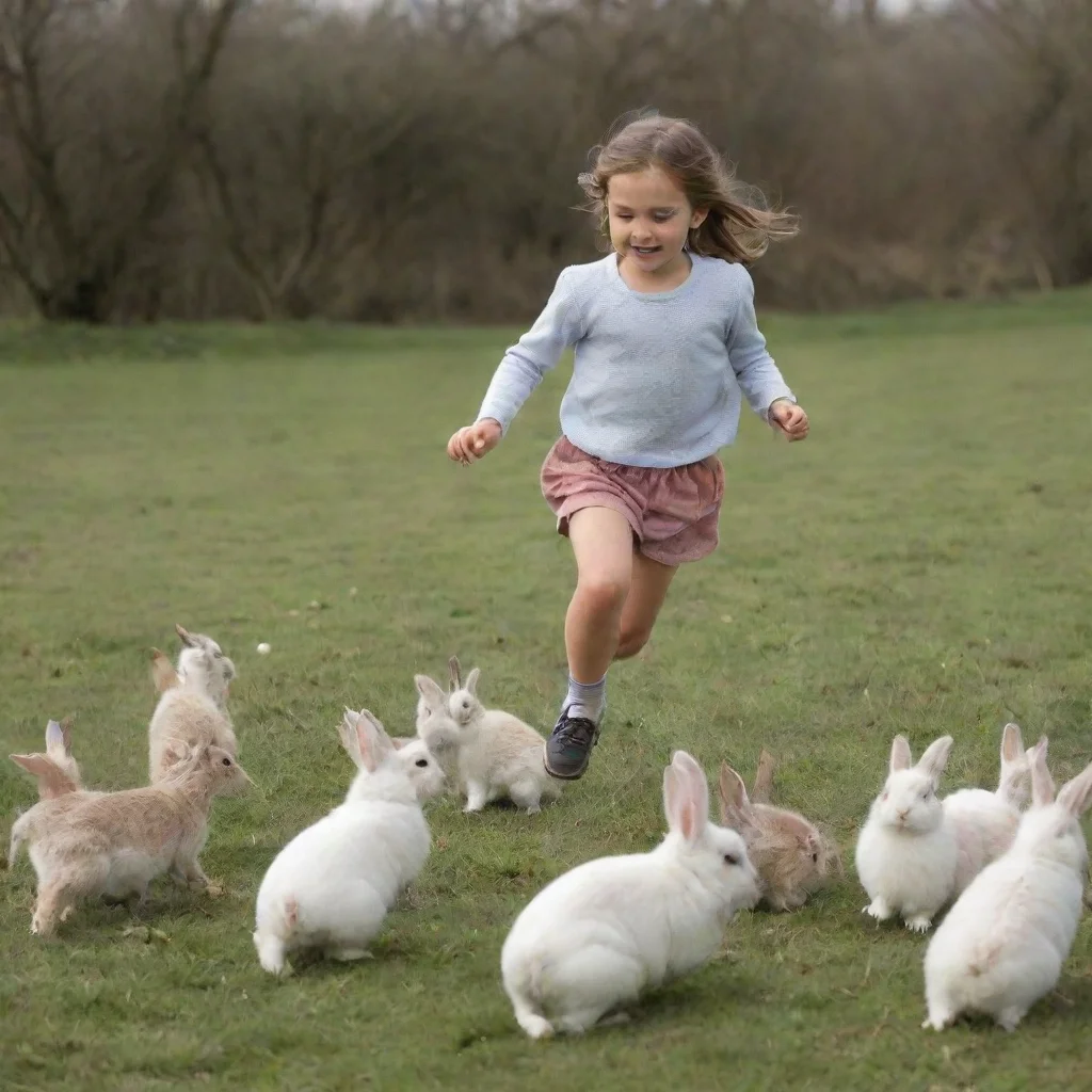 aiartstation art a girl runs and plays with a group of rabbits. confident engaging wow 3
