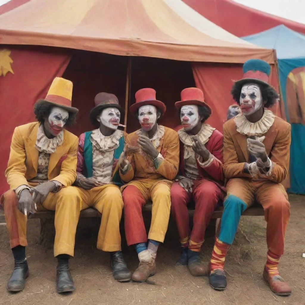 aiartstation art a group of african clowns smoking cigarettes outside a circus tent confident engaging wow 3