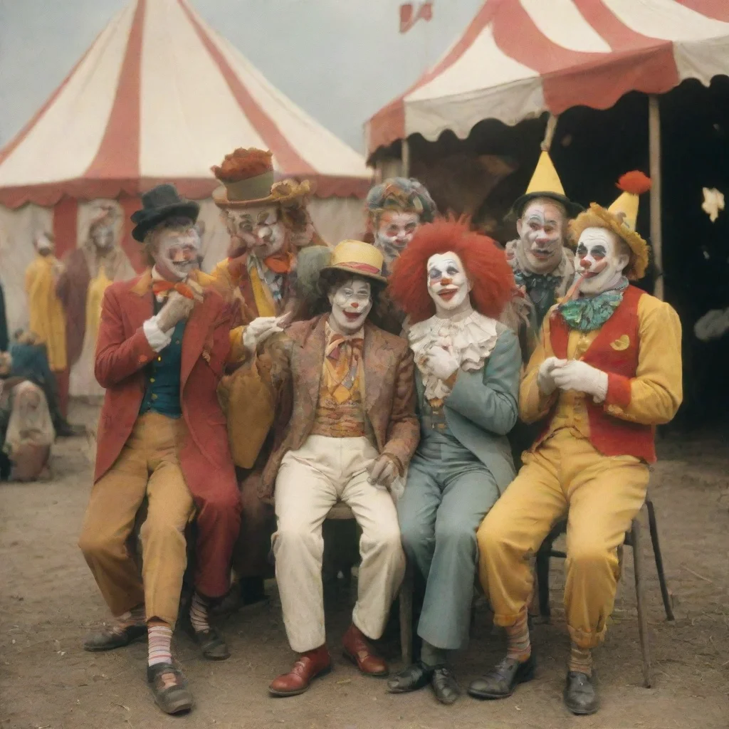 aiartstation art a group of clowns smoking cigarettes outside a circus tent confident engaging wow 3