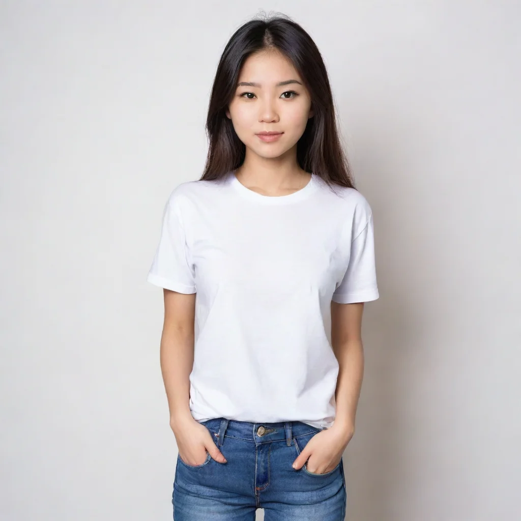 aiartstation art a half asian girl in a t shirt and jeans.  confident engaging wow 3