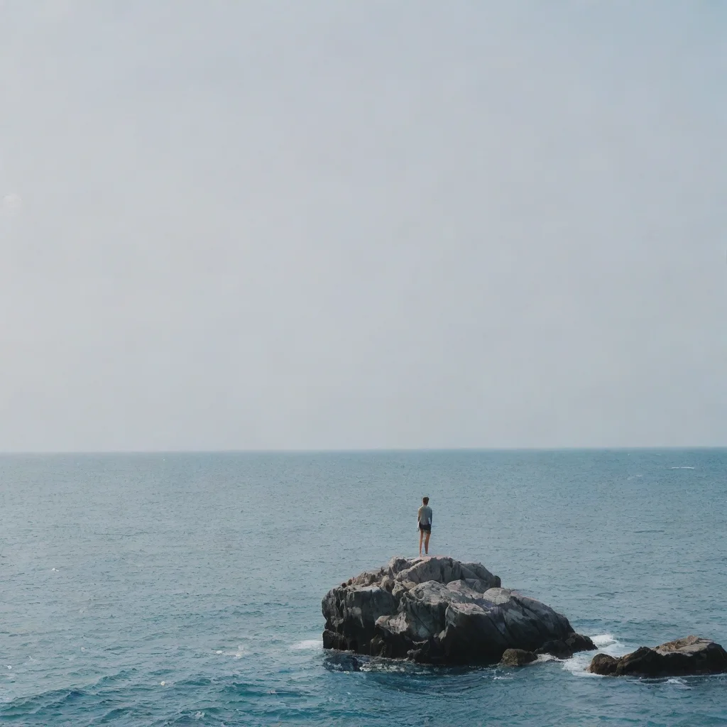 aiartstation art a human standing on a rock in middle of ocean confident engaging wow 3