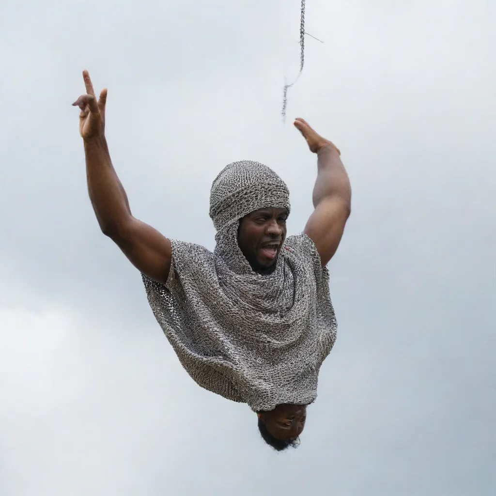 aiartstation art a jamaicanman wearing chainmail coiffe falling from the sky confident engaging wow 3