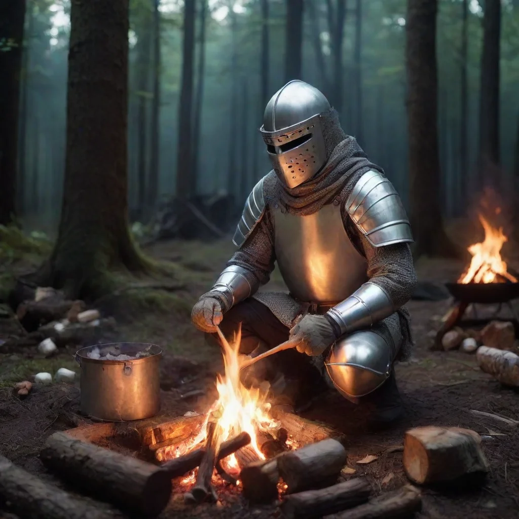 aiartstation art a knight cooking marshmallows on campfire at the forest in 12 am confident engaging wow 3