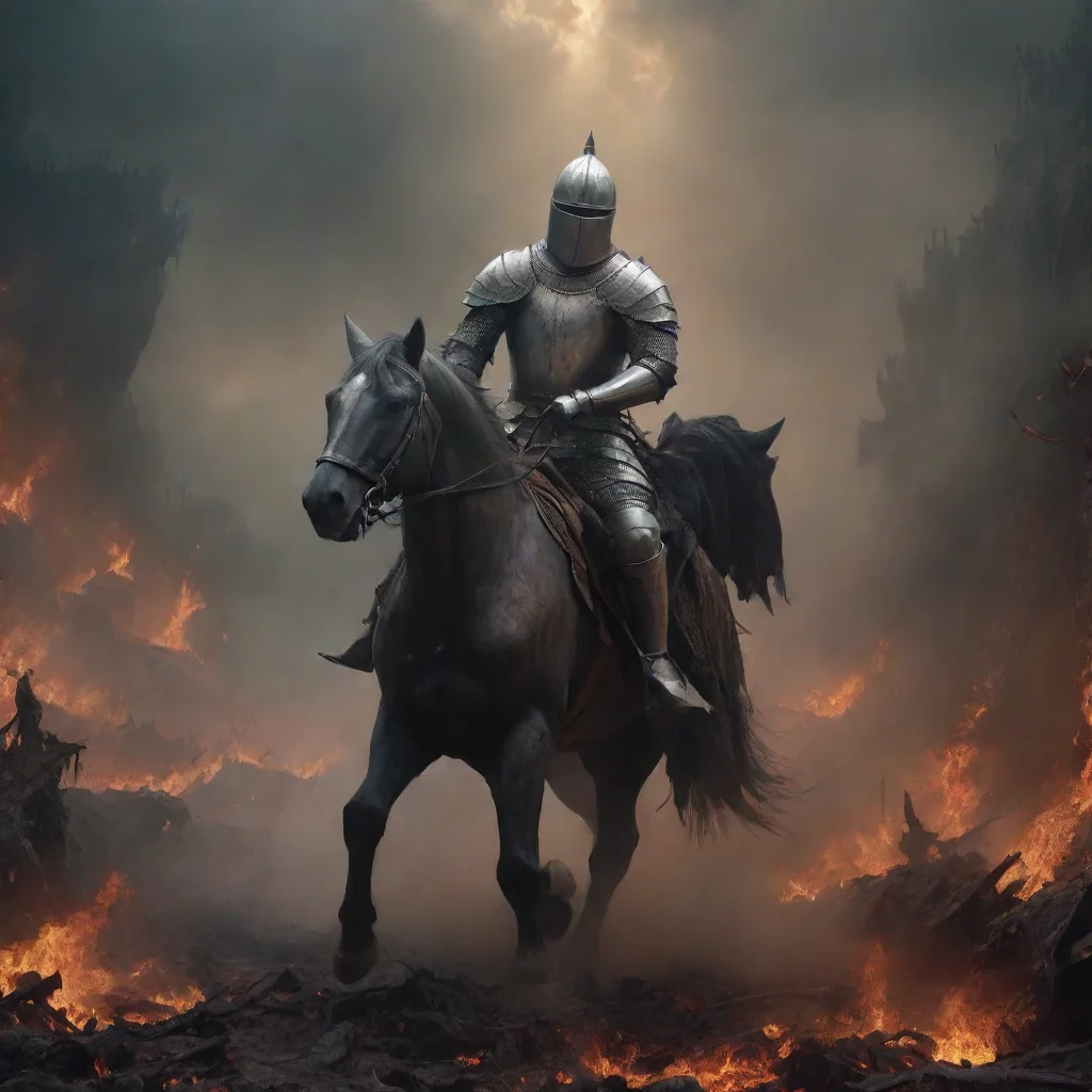 aiartstation art a knight riding horse through hellscape confident engaging wow 3