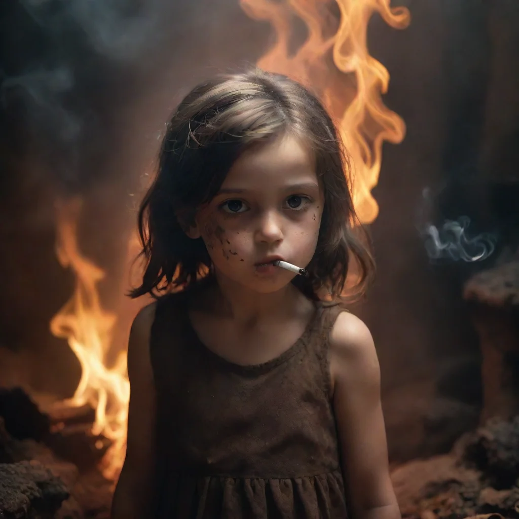 aiartstation art a little girl smoking a cigarette in hell confident engaging wow 3