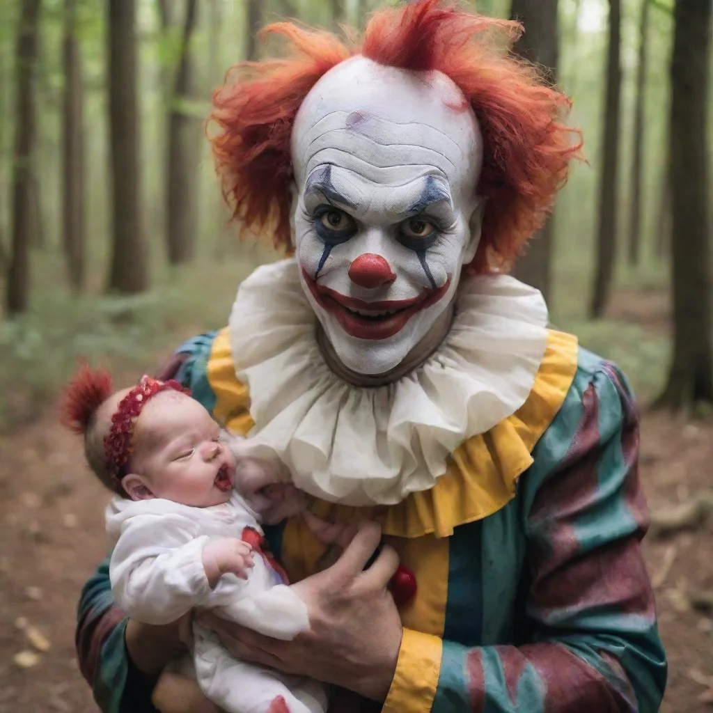 aiartstation art a male dressed scary clown with a newborn baby in the woods confident engaging wow 3