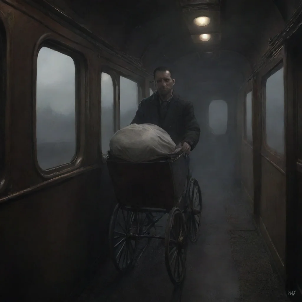 aiartstation art a man leaving a newborn baby in a buggy on a dark and haunted train confident engaging wow 3
