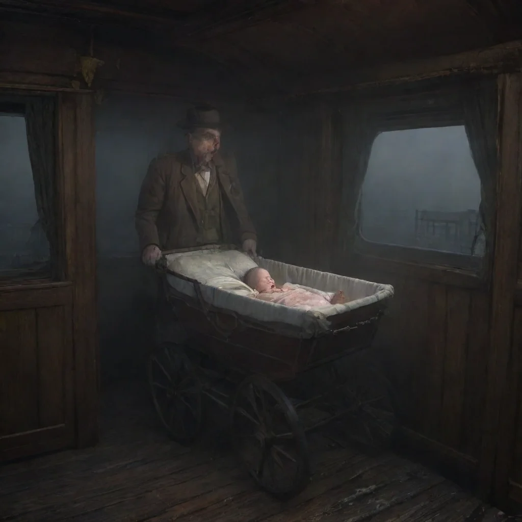 aiartstation art a man leaving a newborn baby in a buggy on a haunted train confident engaging wow 3