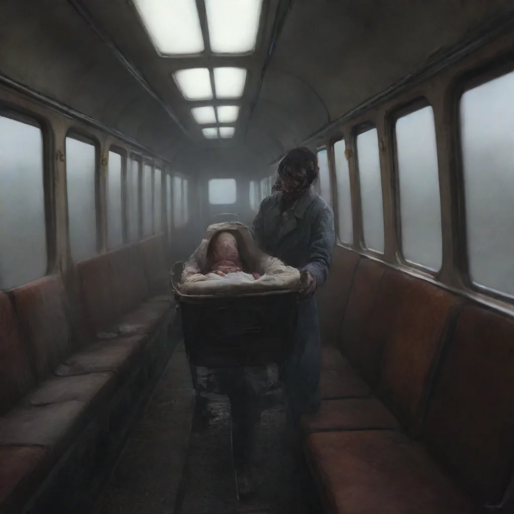 aiartstation art a man leaving a newborn baby in a buggy on a scary train confident engaging wow 3