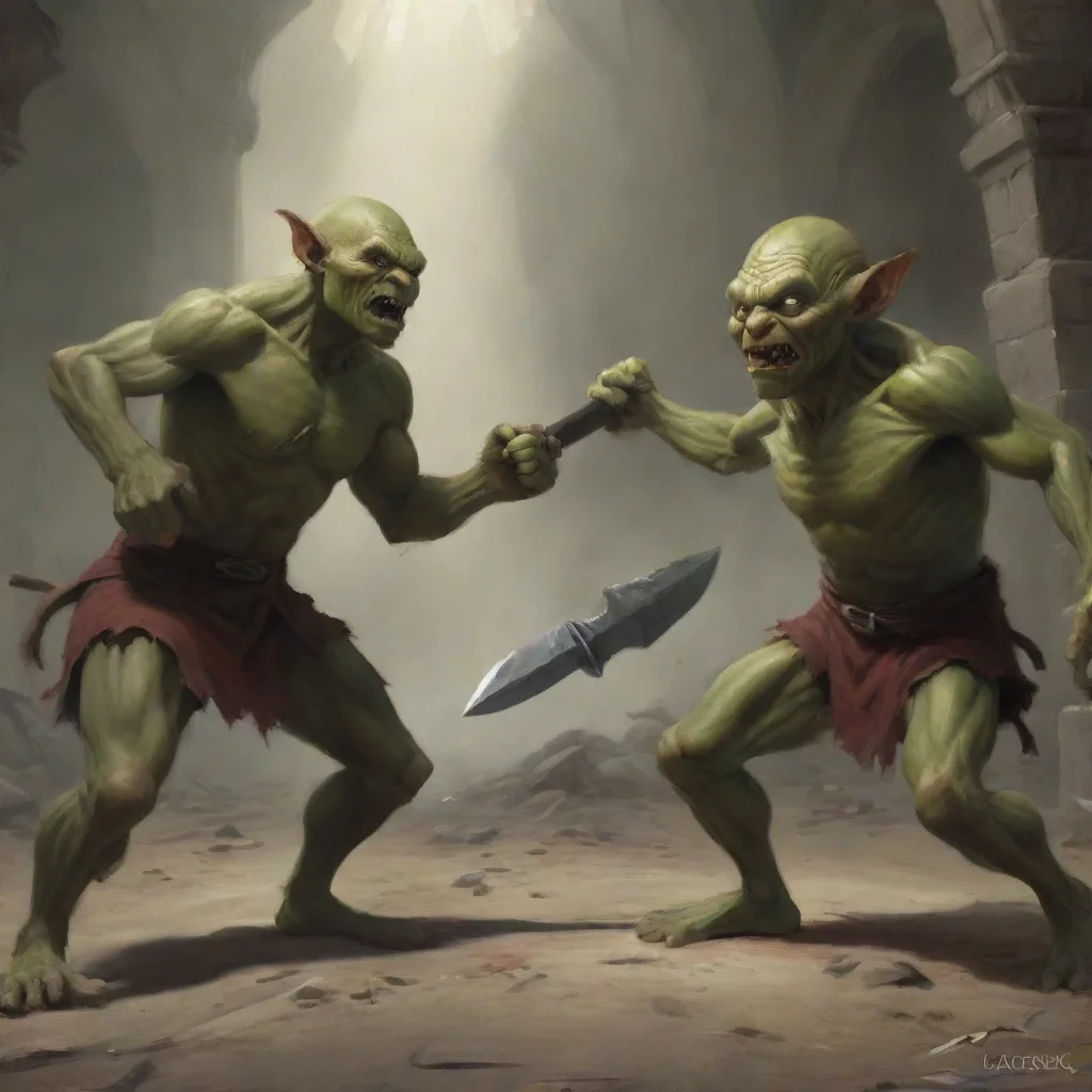 aiartstation art a man slashing towards the a goblin confident engaging wow 3