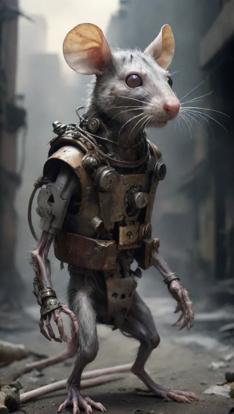 aiartstation art a mechanical rat humanoid in an apocalypse  confident engaging wow 3 tall