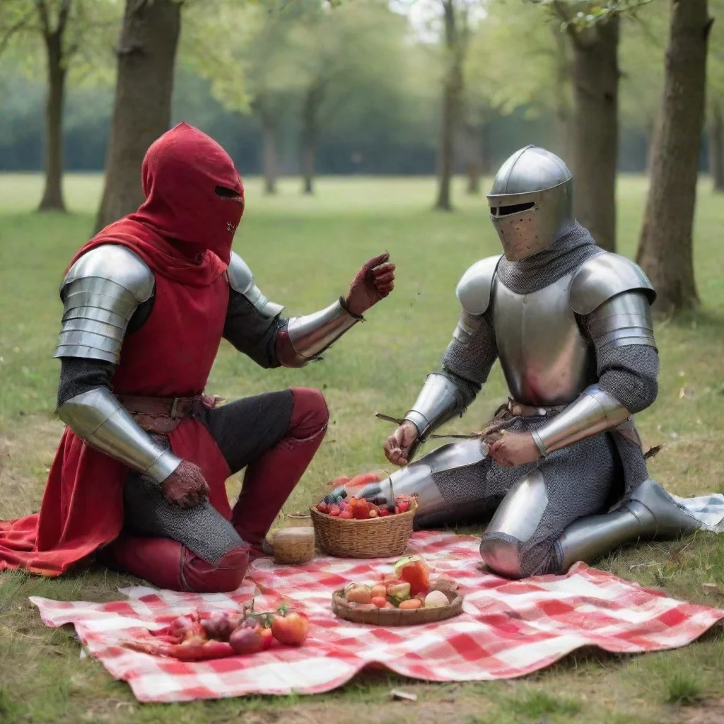aiartstation art a medieval knight and the devil having a picnic confident engaging wow 3