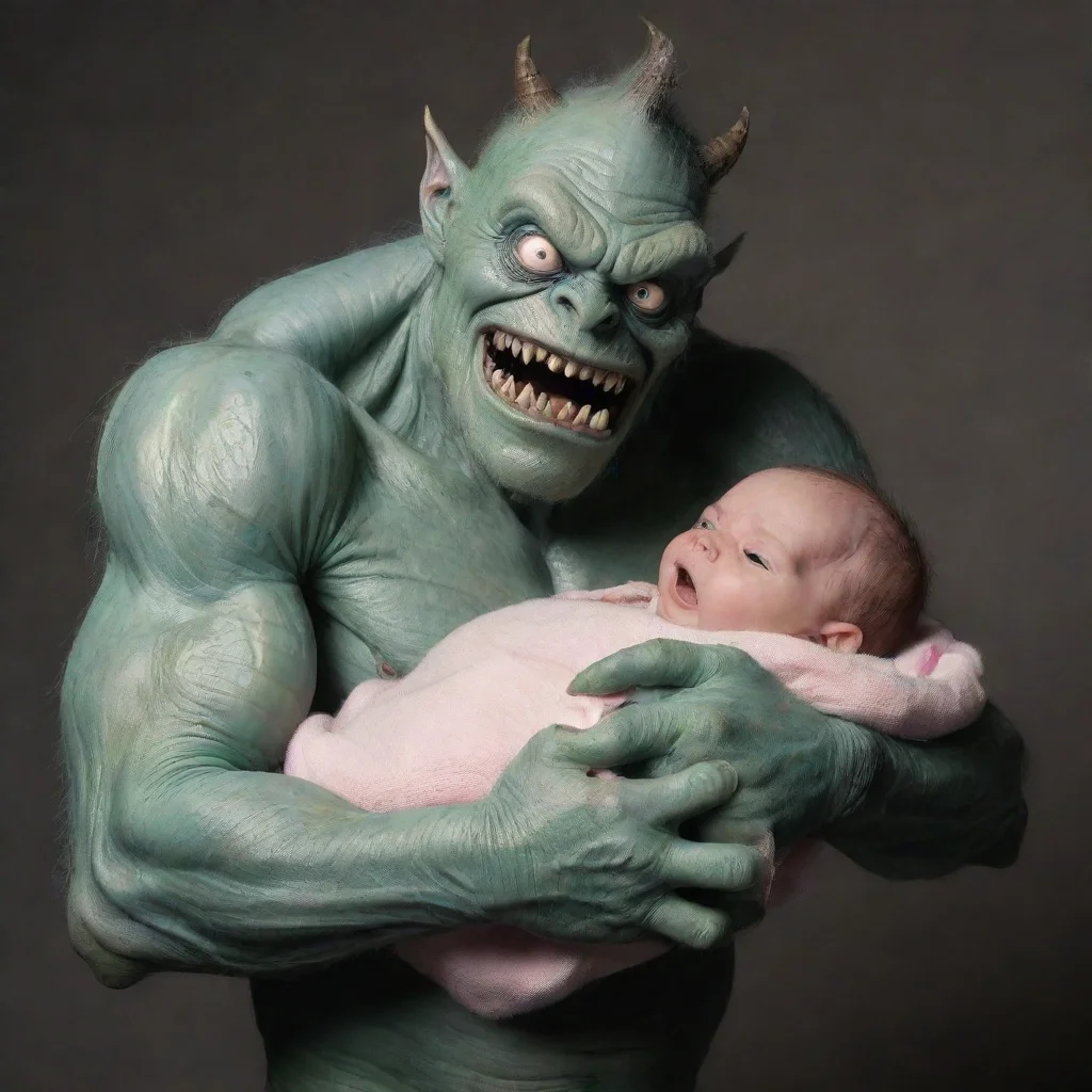 aiartstation art a monster holding a newborn baby confident engaging wow 3