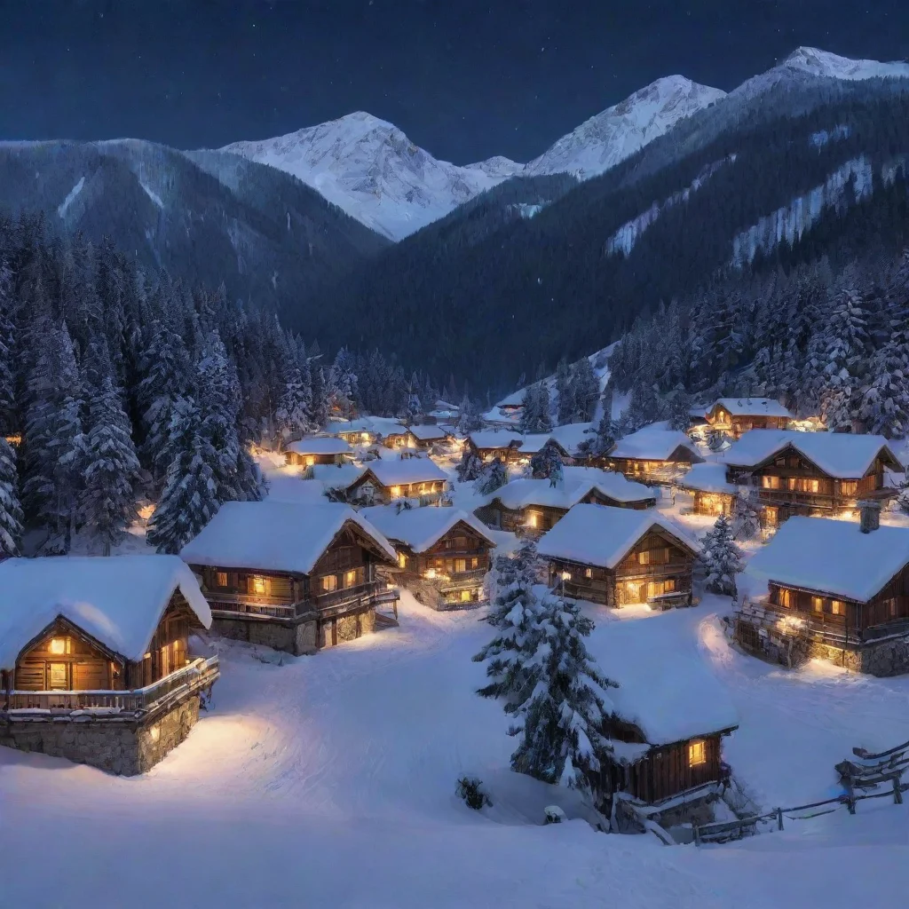 aiartstation art a mountain village with snow and pine trees in the night confident engaging wow 3