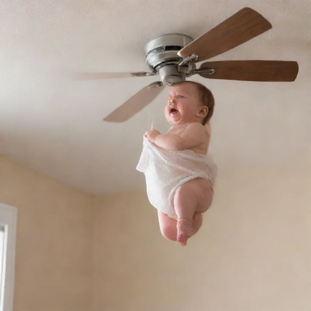 aiartstation art a newborn baby hanging from a ceiling fan confident engaging wow 3