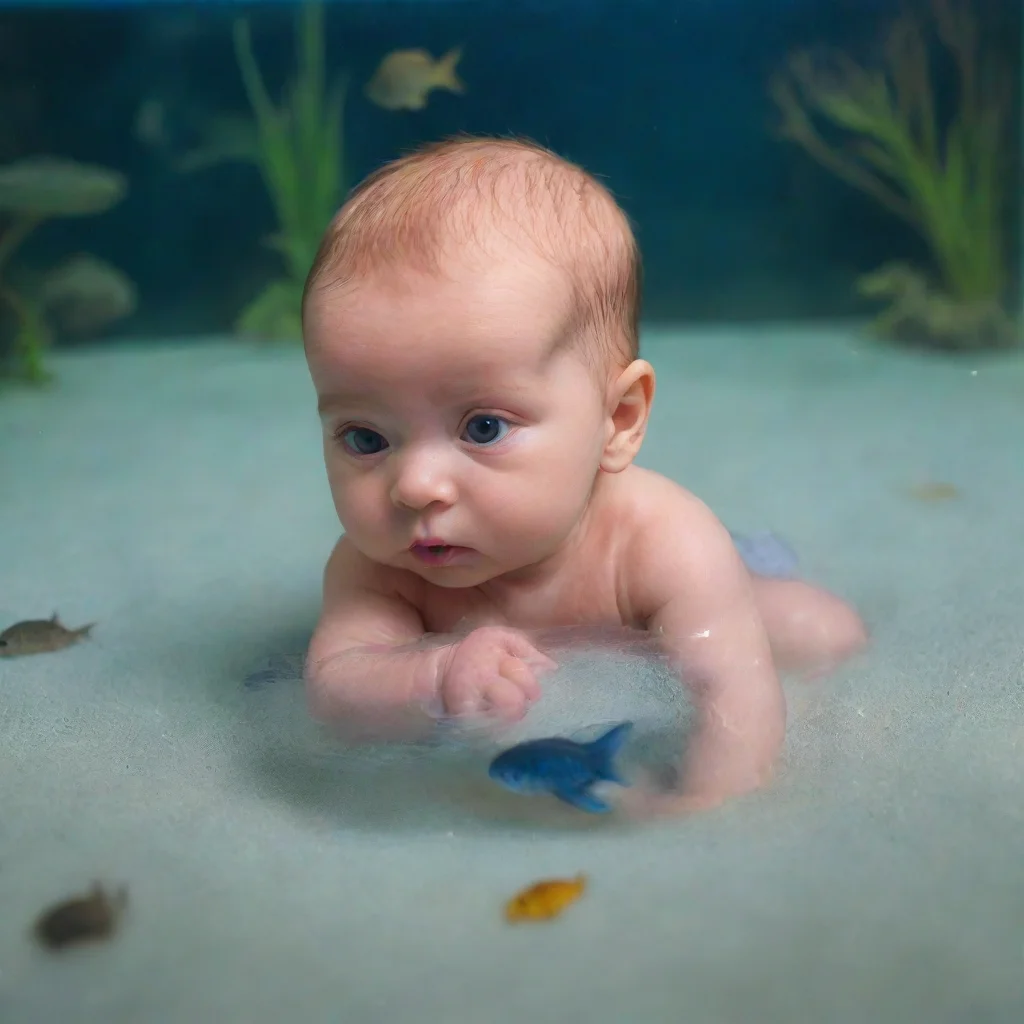aiartstation art a newborn baby in a aquarium confident engaging wow 3