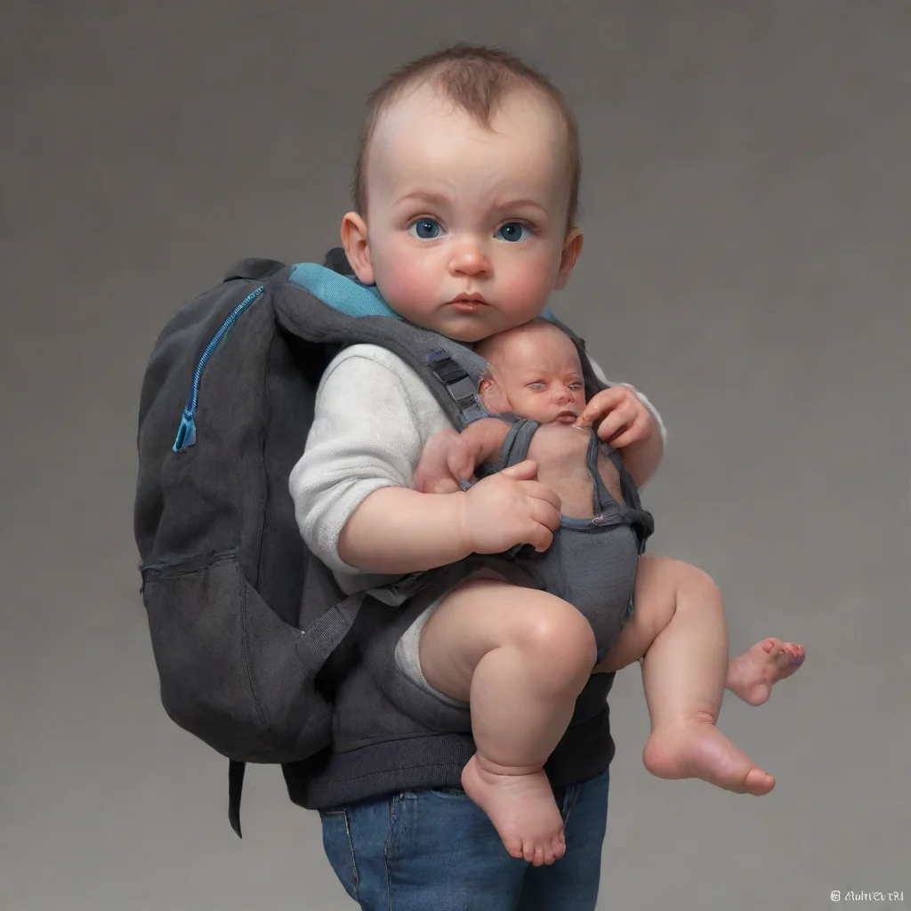 aiartstation art a newborn baby in a backpack confident engaging wow 3