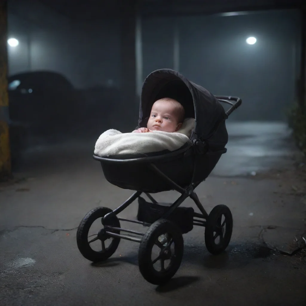 aiartstation art a newborn baby in a buggy left in a dark car park confident engaging wow 3