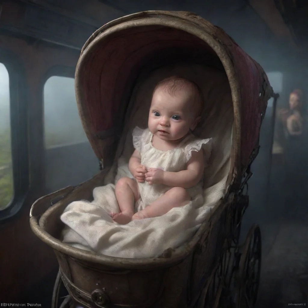 aiartstation art a newborn baby in a buggy on a haunted train confident engaging wow 3