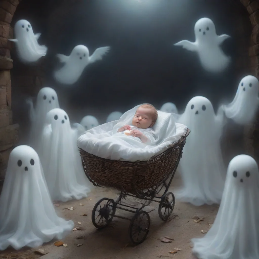 aiartstation art a newborn baby in a buggy surrounded by ghosts  confident engaging wow 3