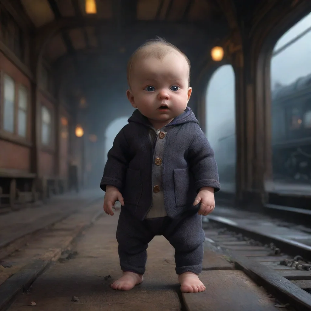 aiartstation art a newborn baby in a haunted train station confident engaging wow 3