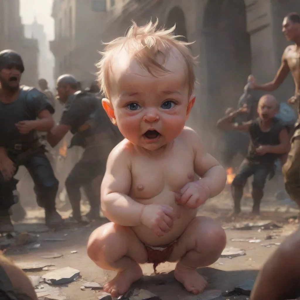 artstation art a newborn baby in the middle of a riot confident engaging wow 3