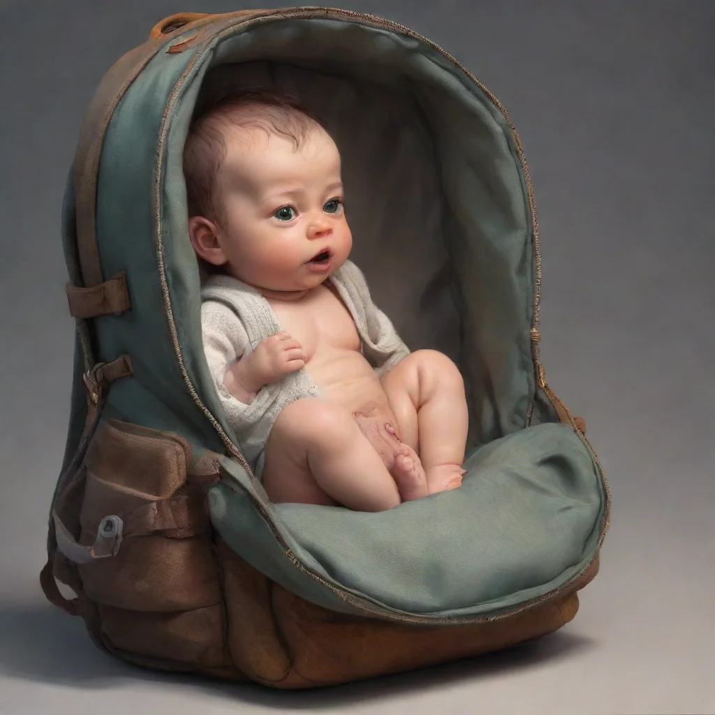 aiartstation art a newborn baby inside a back pack confident engaging wow 3