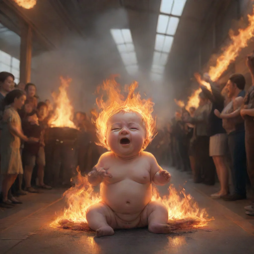 aiartstation art a newborn baby on fire in a train station with people cheering confident engaging wow 3
