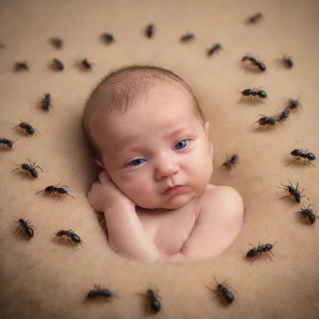 aiartstation art a newborn baby surrounded by ants confident engaging wow 3