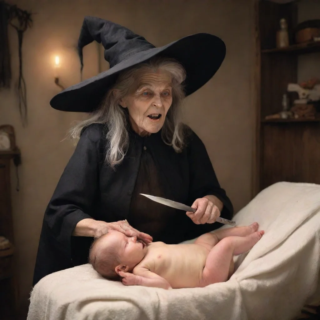 aiartstation art a old witch with a knife cutting open a newborn baby confident engaging wow 3