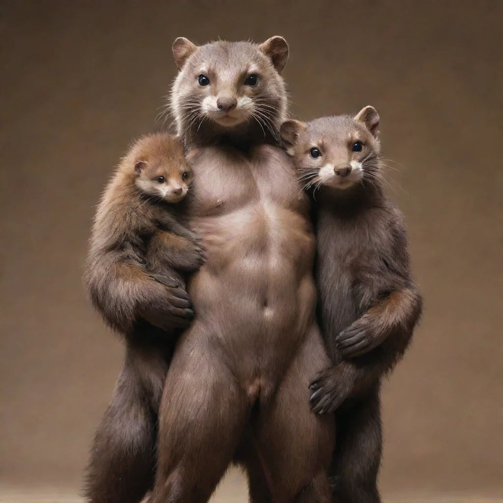aiartstation art a pair of anthro minks holding a human male between them  confident engaging wow 3