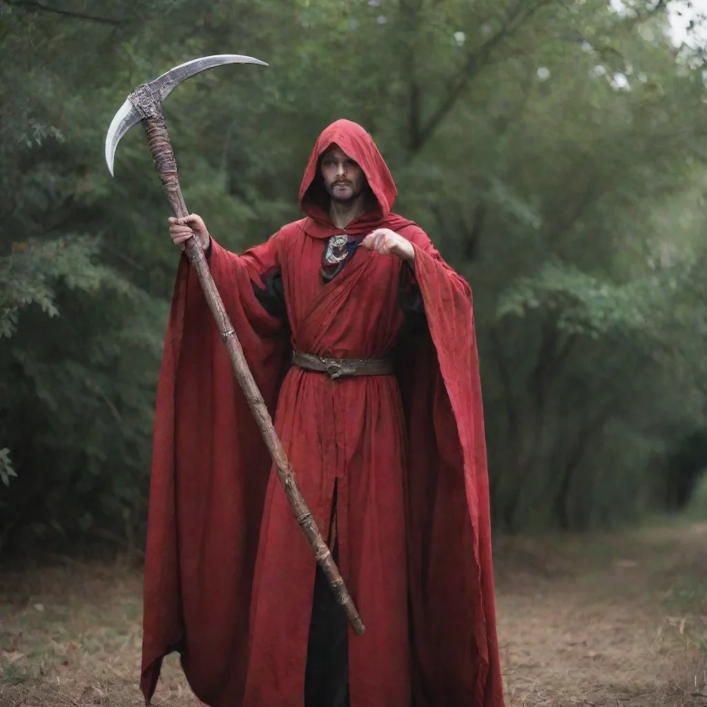 aiartstation art a person holding a long scythe with a blood red robe on confident engaging wow 3