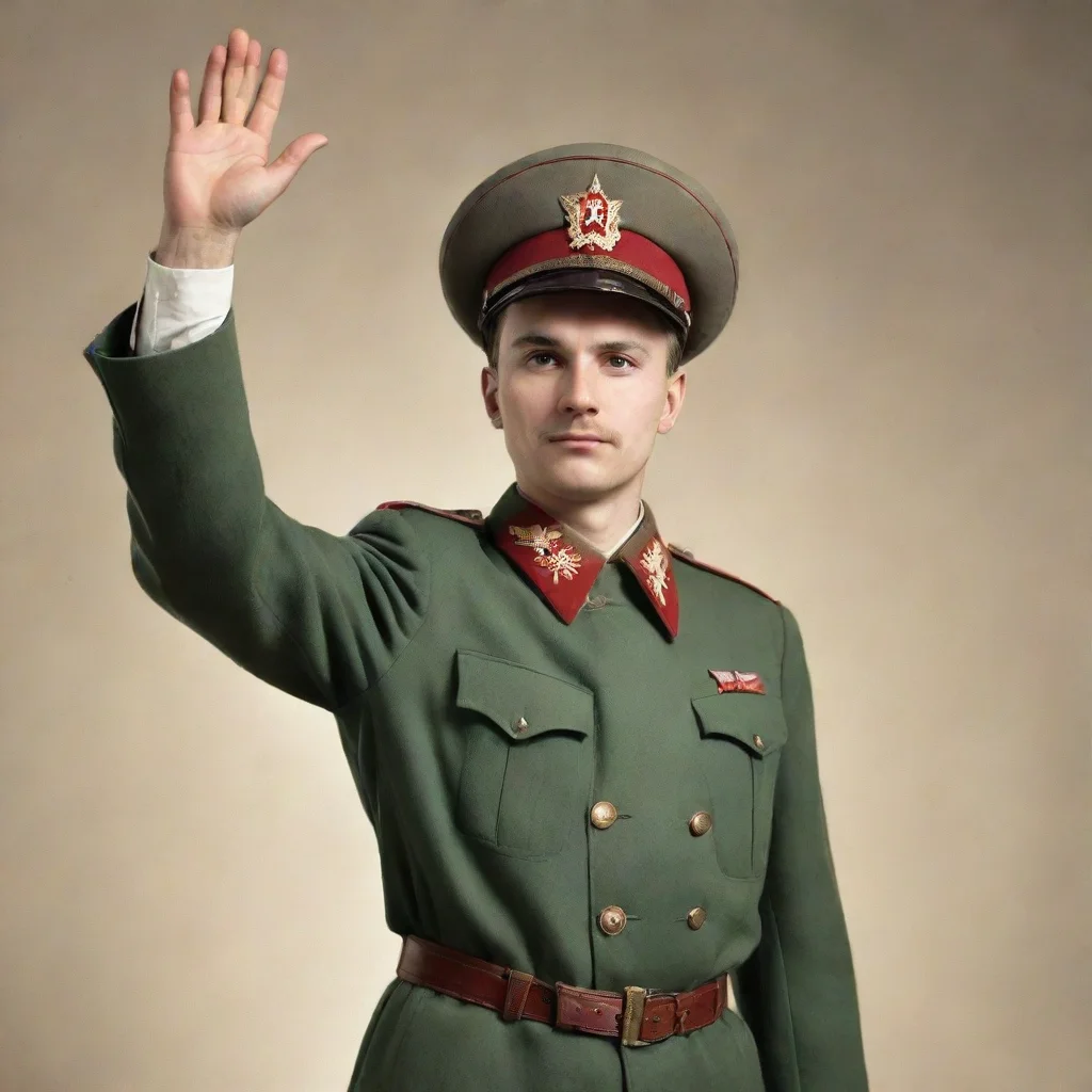 aiartstation art a person saluting in a ww2 russian uniform holding the flg of the soviet union in 1940 russian propaganda style confident engaging wow 3