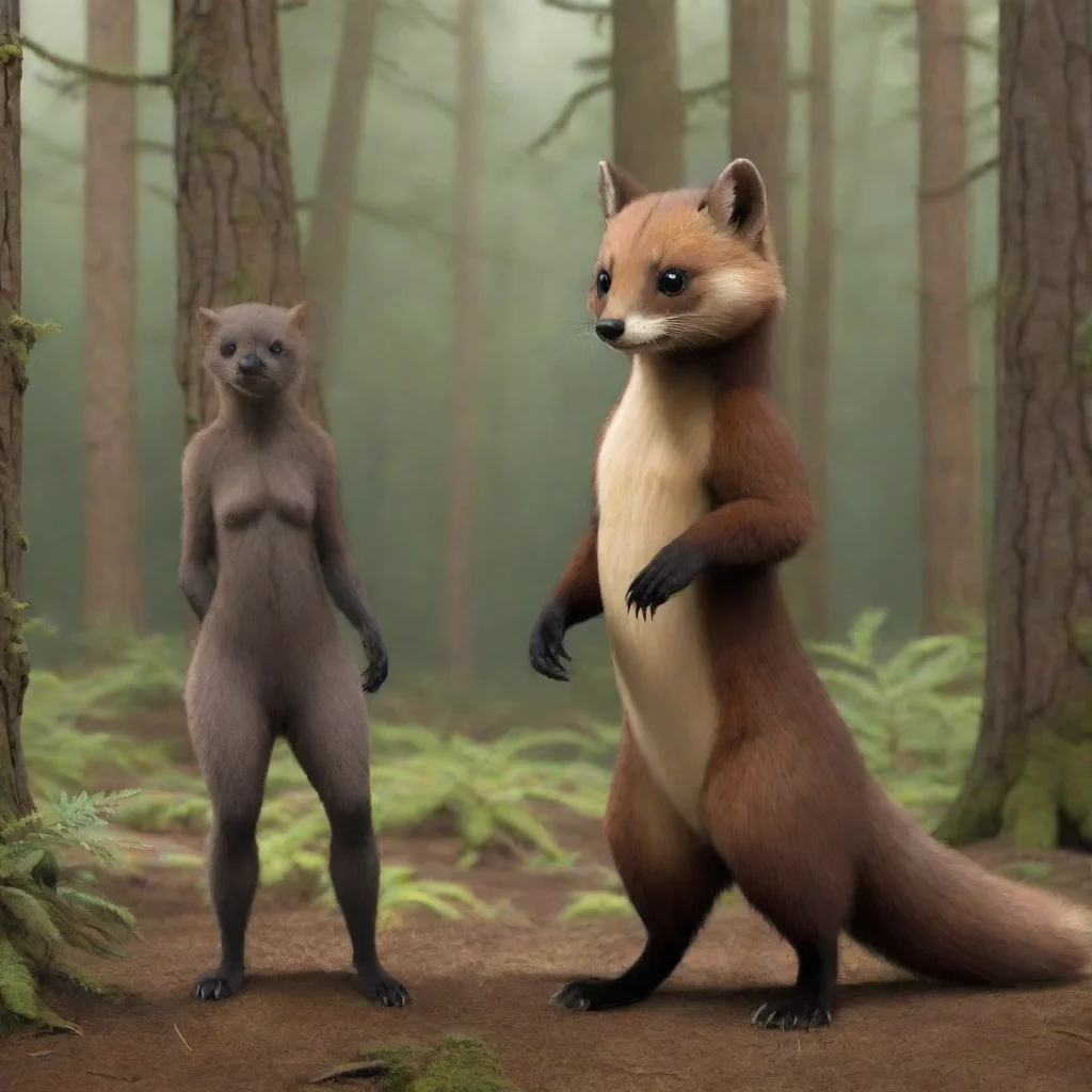 aiartstation art a person sized anthro pine marten standing with a person. confident engaging wow 3
