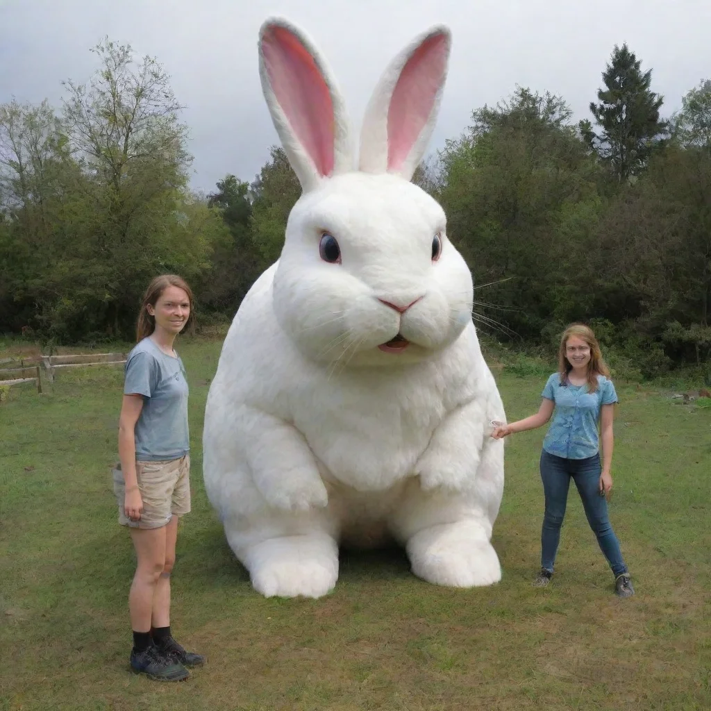 aiartstation art a person standing next to a giant rabbit confident engaging wow 3
