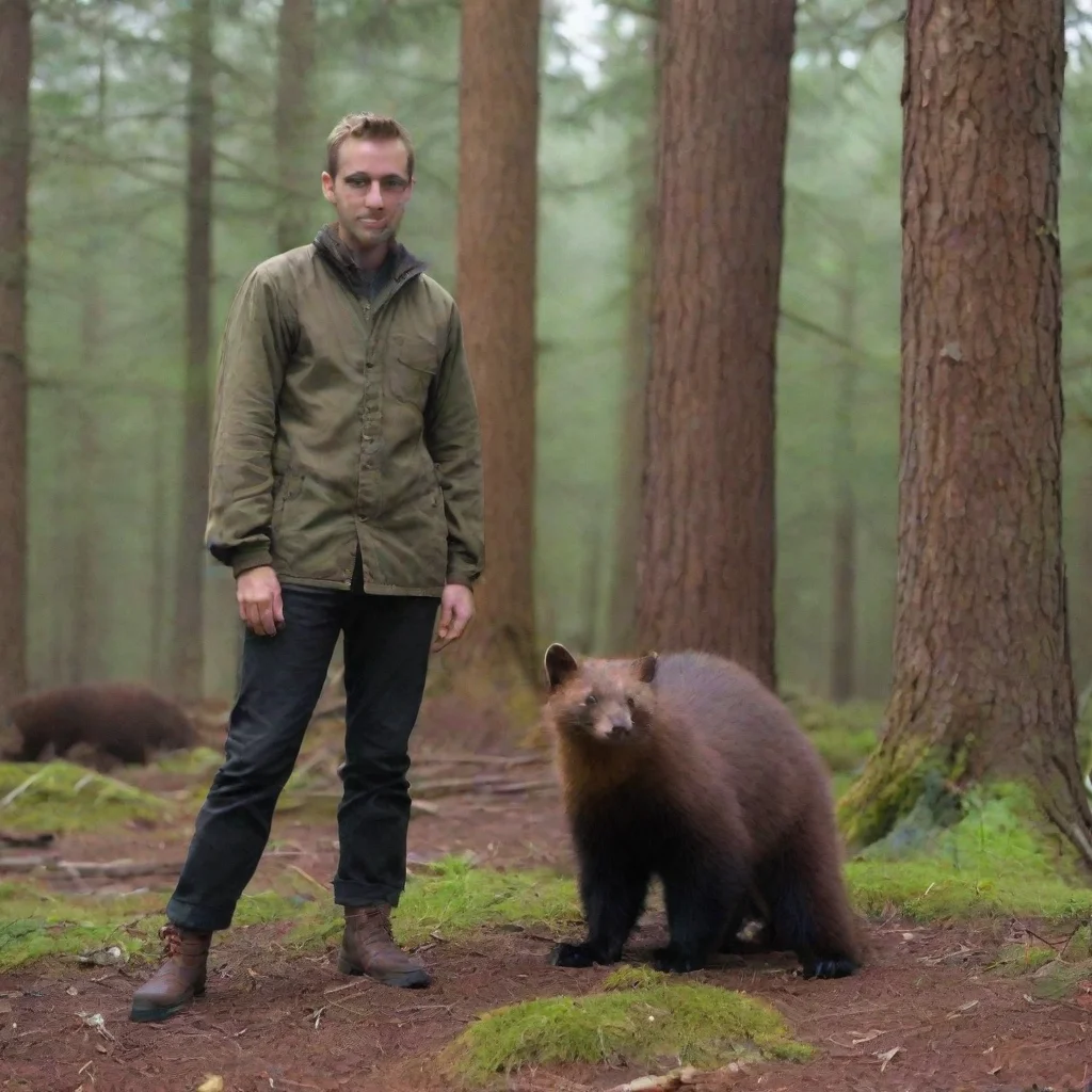 aiartstation art a person standing with a giant pine marten confident engaging wow 3