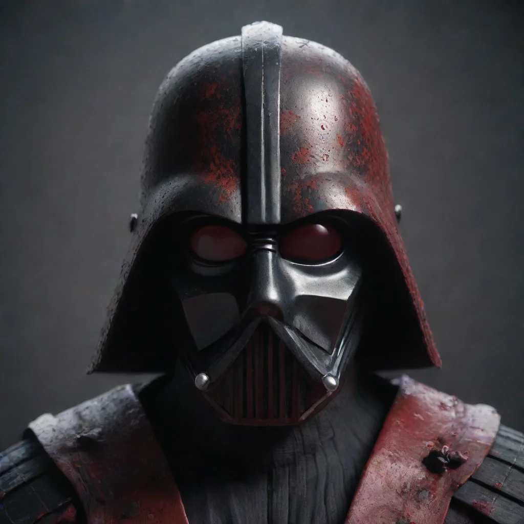 aiartstation art a portrait of dark vader mask mixed with a japanese samurai mask with dark red splatter on its face 3d octane rendered  confident engaging wow 3