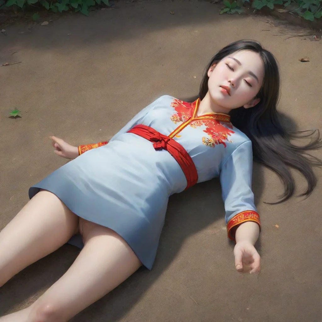 artstation art a pretty chinese girl  lie on the ground.she died.her eyes closed confident engaging wow 3