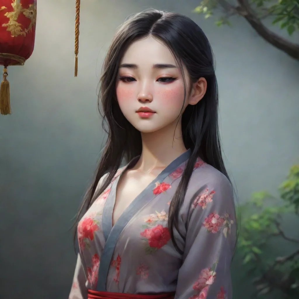 aiartstation art a pretty chinese girl hanged herself .she died and closed her eyes confident engaging wow 3
