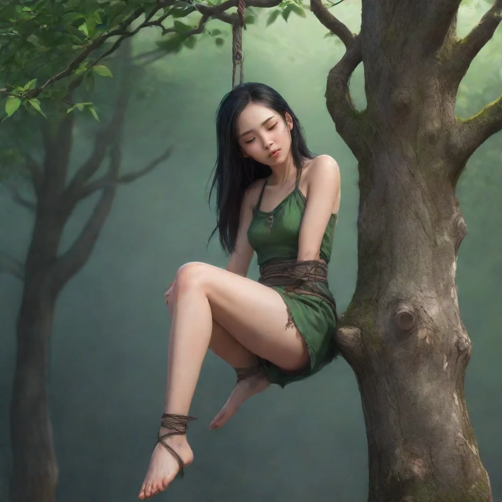 aiartstation art a pretty chinese girl hanged herself on a tree.she died and closed her eyes confident engaging wow 3