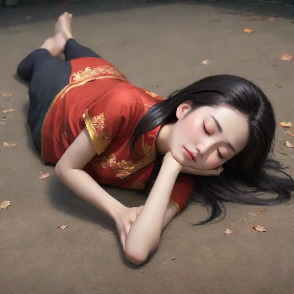 aiartstation art a pretty chinese girl lying on the ground with her face down.she died and closed her eyes confident engaging wow 3