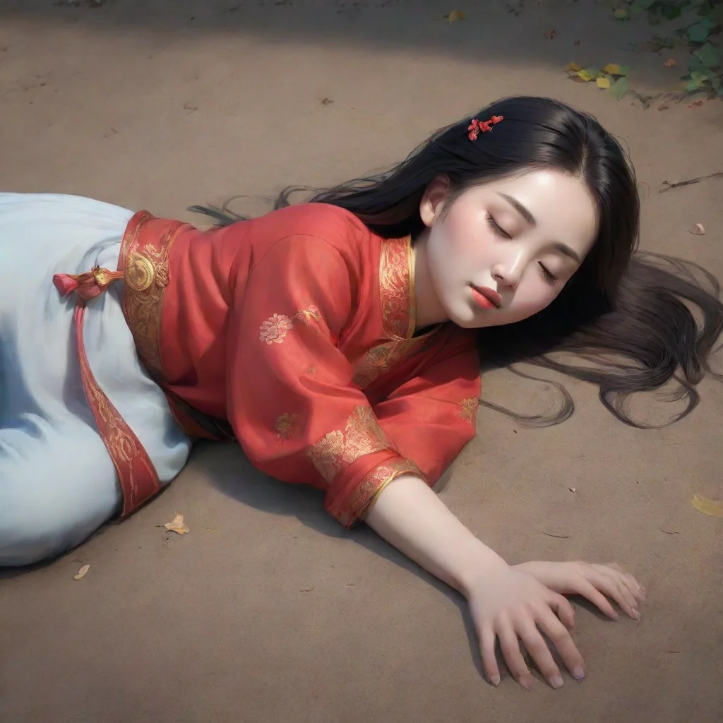 artstation art a pretty chinese girl lying on the ground with her face down.she died and closed her eyes. confident engaging wow 3