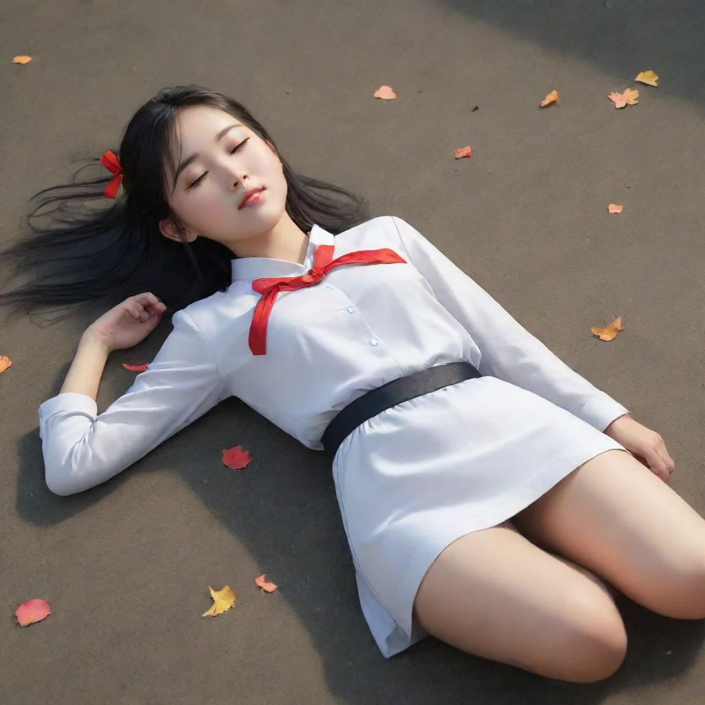 artstation art a pretty chinese girl student lie on the ground.she closed ger eyes and died confident engaging wow 3