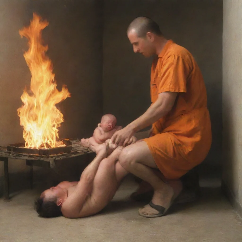 aiartstation art a prisoner setting a newborn baby on fire confident engaging wow 3