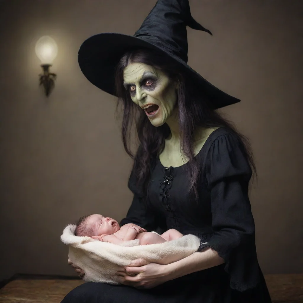 aiartstation art a scary ugly witch taking a newborn baby away from its mother confident engaging wow 3